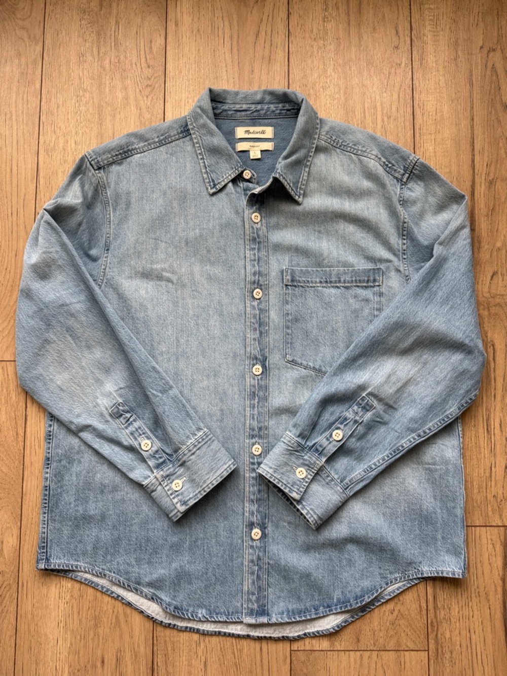 Madewell Easy Fit Blue Long Sleeve Shirt Women’s Large Collar Button Front